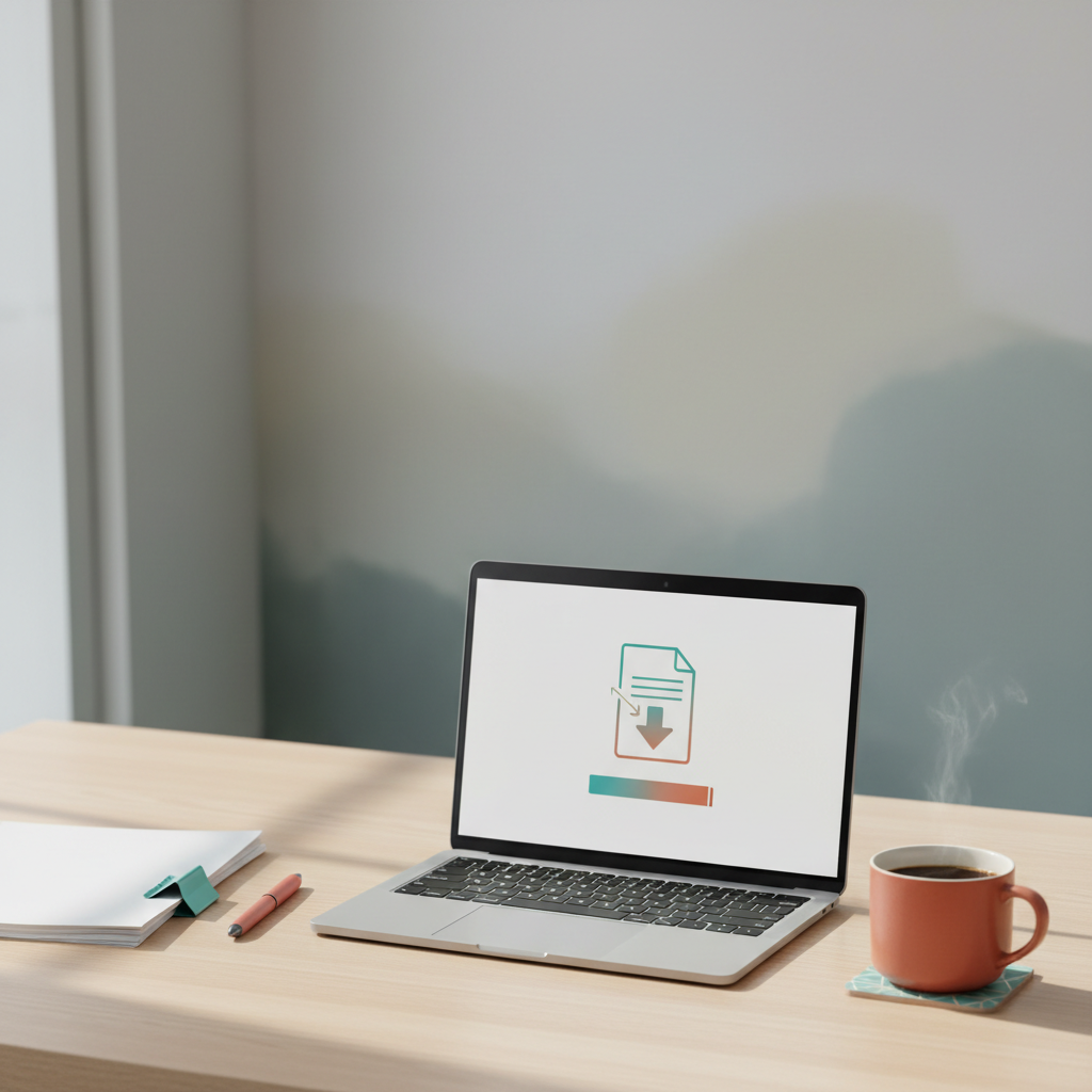 Laptop showing a large document shrinking after a user chooses to compress a PDF online free