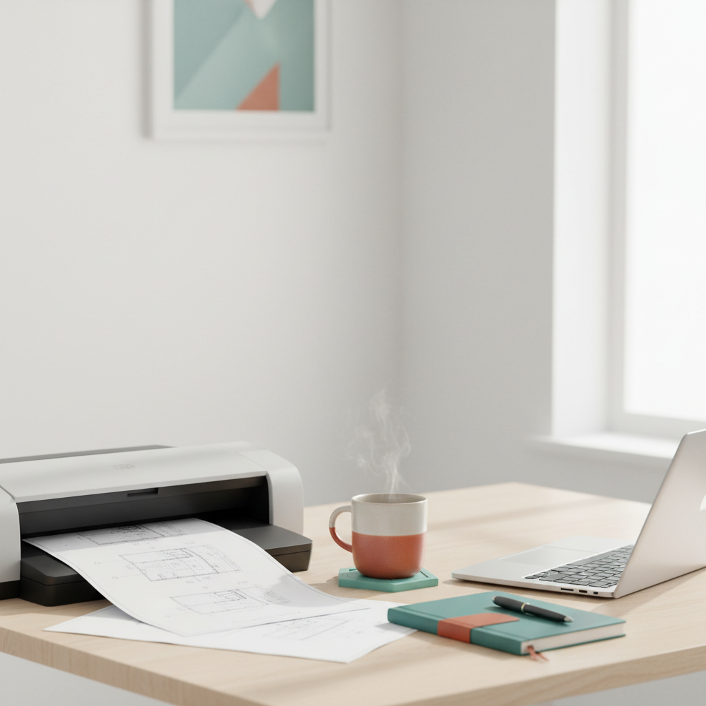 Flatbed scanner and laptop on a desk, ready to OCR a scanned PDF into searchable text